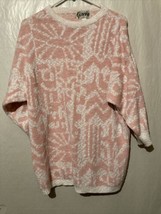 Genesis Knit Sweater Pink &amp; White Size Large Oversized Vintage - $12.82