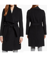 Cole Haan Signature Slick Wool Blend Wrap Shawl Collar Coat, Black, Size... - $148.67