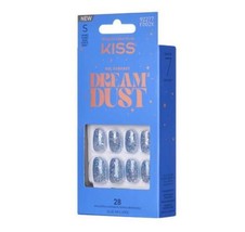 Kiss Dream Dust Nails Blue Holographic Glitter GEL FANTASY FD02X Short Oval - $12.99