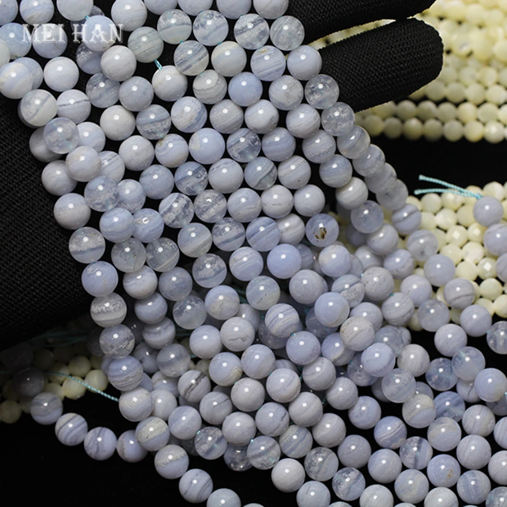 (1strand/set) Brazil blue lace chalcedony 8mm+-0.2 smooth round loose beads for  - £30.36 GBP