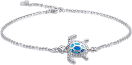 Blue Opal Sea Turtle Ankle Bracelet Sterling Silver Anklet Fine Jewelry for Wome - £31.54 GBP