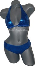 New FABUCCI metallic blue reversible swimsuit bikini 2 S sexy shiny pageant 2pc - £69.76 GBP