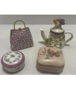 4PC Beautiful Vintage Porcelain Trinket Box Teapot, Purse, Pill, jeweller - $59.99 CAD