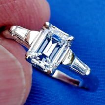 Earth mined Diamond Emerald Cut Deco Engagement Ring Vintage Natural Solitaire - £5,944.38 GBP