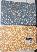 2 Same Reversible Non Clear Plastic Placemats (12&quot;x18&quot;) Garden Floral Flowers,Ca - £10.44 GBP