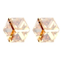 Original Austrian Element Crystal Piercing Earrings For Women Cube Silver Color  - £18.67 GBP