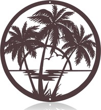 Metal Palm Tree Wall Plaque Hanging Decor Decorative Palm Tree Antique Round Out - £11.98 GBP
