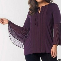 Ruby Ribbon Purple Boho Blouse Bell Sleeves‎ Pleated SIze 2X - £28.89 GBP