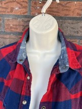 Jachs Girlfriend Bea Medium Red Blue Flannel Shirt Pearl Snap Paisley Contrast - £14.94 GBP