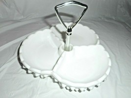 Fenton White Milk Glass Divided Hobnail Candy Tray Nut Tidbit Tray Chip Dip Tray - £23.76 GBP