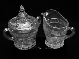 HTF Vintage INDIANA GLASS Creamer &amp; Sugar Bowl ROSE POINT BAND - 3 Piece... - $24.67