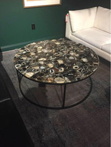 Round Agate Coffee Table with Iron Base, Mosaic Table, Rustic End Table,... - £5,547.26 GBP
