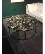 Round Agate Coffee Table with Iron Base, Mosaic Table, Rustic End Table,... - £5,488.71 GBP