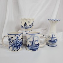 Delft Blue Holland Ceramic 4 Piece Set Vase Bowl And 2 Cups TS HOLLAND W... - $34.64