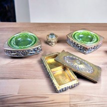 Vintage MCM California Smoking Set - Ashtray Table Lighter Green Gold Ceramic - £105.24 GBP