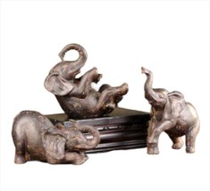 Elephant Figurines Set of 3 Gray Poly Stone 6.9" Long African Trunk Up Gift image 1