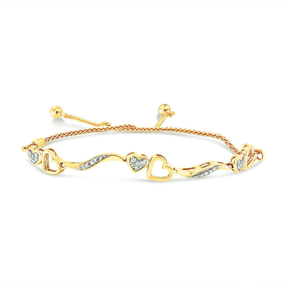 Elegant 14k Yellow Gold Cttw Diamond Wave Bolo Bracelet