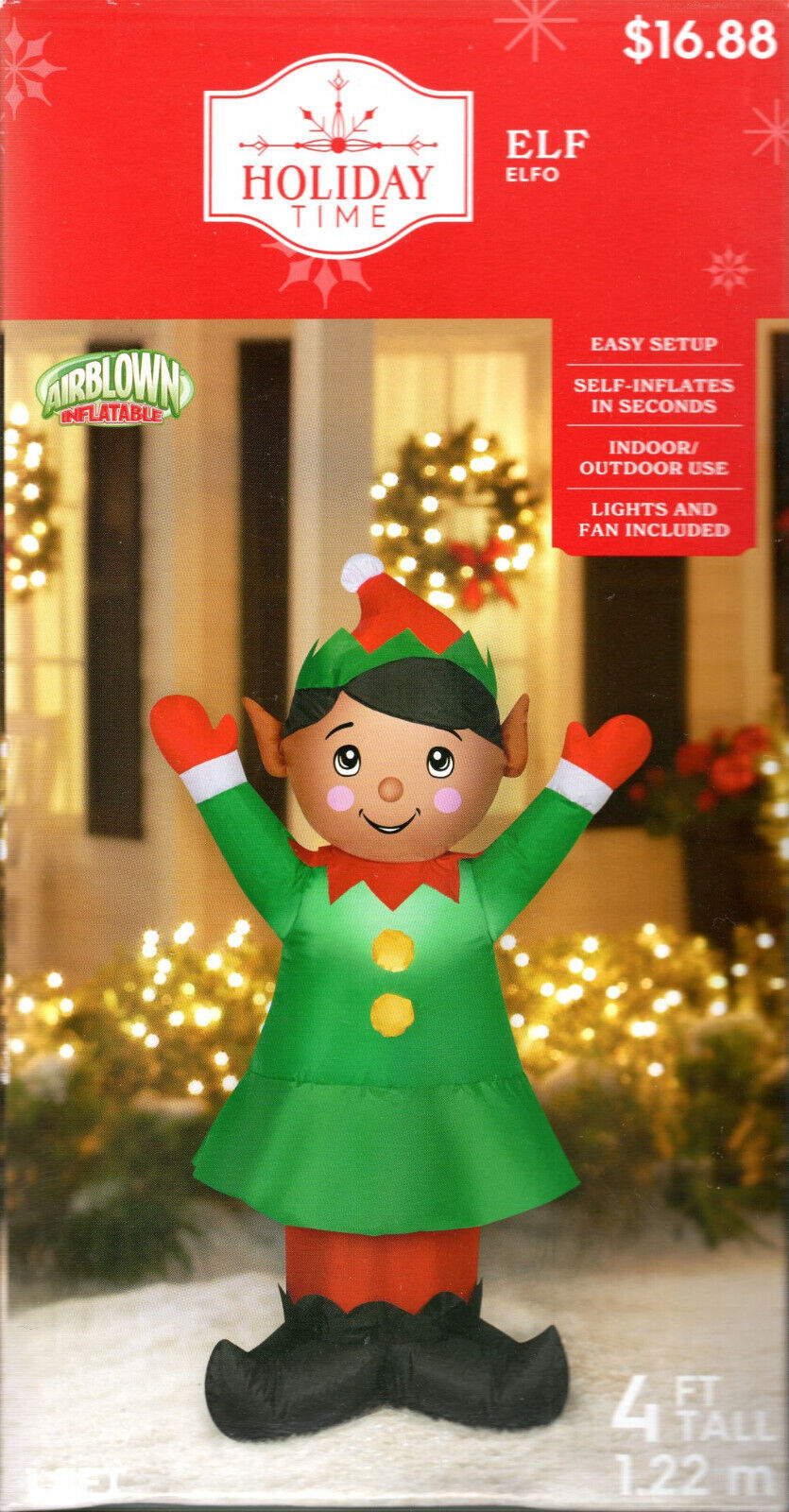HOLIDAY TIME 882449 AIRBLOWN INFLATABLE ELF LED 4&#39;  - NEW! - $16.98