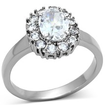 1 Ct Oval Cut Halo CZ Stainless Steel Sunflower Shape Engagement Ring Sz 5-10 - £42.30 GBP