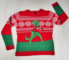 Blizzard Bay  Red Green Ugly Christmas Sweater Snowflakes &amp; Dinosaur Kid... - $34.99
