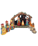 Miniature Christmas Nativity Set Creche + 9 Pieces Hand Painted Resin Fi... - $36.70 CAD