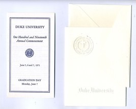1971 Duke University 119th Annual Commencement Invitation and Programs  - £19.70 GBP