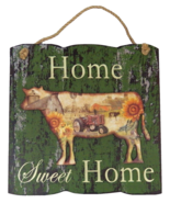 Cow Plaque Home Sweet Home Shabby Green Rope Hanger Farm Tractor Barn 11... - £12.86 GBP