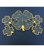 Vintage glass nut relish candy 5 piece set shamrock leaf shape gold colo... - $28.01