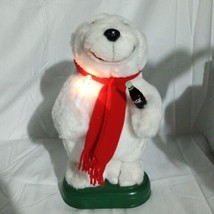 1996 Coca-Cola Plush Musical Polar Bear With Coke Bottle, &amp; Christmas Light - £14.33 GBP