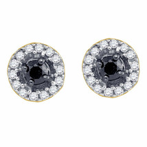 10kt Yellow Gold Round Black Color Enhanced Diamond Cluster Earrings 1/5 Ctw - £191.59 GBP