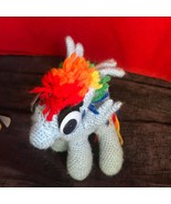 Gently Used Handmade Light Blue Crocheted Small Little Winged Pony w Rai... - £10.28 GBP
