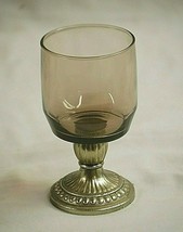 Vintage Smoked Tinted Glass Goblet w Cast Metal Footed Base Unknown Maker MCM - £13.00 GBP