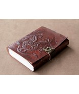 Leather Double Dragon Journal w/ Lock/Latch Handmade 120 &#39;Vellum&#39; Pages ... - £16.50 GBP