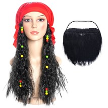 Halloween Pirate Costume Accessories Captain Dress Up Set Long Hair Wig Head Sca - £19.82 GBP
