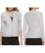 Juicy Couture Shine Bomber Sweater Women&#39;s Silver Metallic Zip Front Lon... - $356.43 MXN