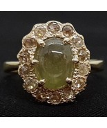Natural 2.67ctw Green Sapphire &amp; H-SI Diamond 14K Yellow Gold 925 Ring Sz 6 - £145.97 GBP