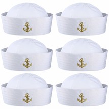 6 Pcs Halloween Sailor Hat White Sailor Costume Hat Captain Caps Nautica... - $38.99