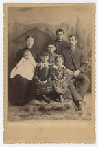 Antique c1880s Cabinet Card Beautiful Family of Seven Man Mustache Boys Girls - £9.66 GBP