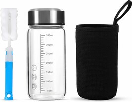 12Oz Small Wide Mouth Glass Water Bottle With Lid,0.15In/3.8Mm Thick Glass - $35.97
