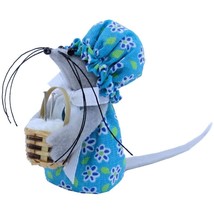 Mouse Knitter Holding Basket with Yarn, Aqua Flower Print Dress and Hat ... - £7.15 GBP