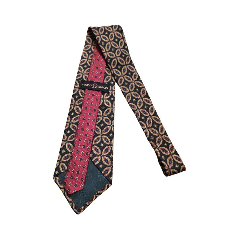 Tommy Hilfiger Vintage Silk Tie Navy Red Gold Geometric Medallion Classic Preppy Item image 5