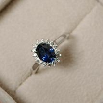 Lab Created 2.25Ct Blue Sapphire 14K White Gold Halo Engagement Ring in ... - £210.26 GBP