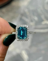 2.50Ct Emerald Simulated London Blue Topaz Engagement Ring 14K White Gold Plated - £39.45 GBP