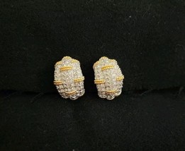 vintage 90s Swarovski gold tone cable pave diamante clip on earrings - $39.60