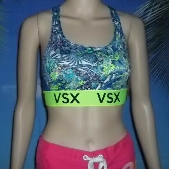 Primary image for VSX Victoria's Secret Racerback Womens Multi Print Blue/Green Bra  S/P 