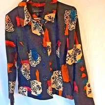 Briggs New York Women&#39;s Suit Jacket Blazer Black Orange Floral Stretch B... - $295.07 MXN