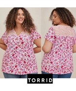 Torrid Floral Knit Jersey Slub Lace Yoke Flutter Sleeve Top Plus Size 1X... - $34.63 CAD