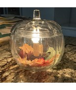 Lighted Pumpkin Clear Glass Candle Light Removable Top Change Interior 4... - $337.76 MXN