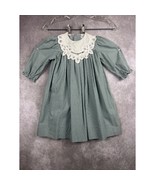Vtg Peaches n Cream Dress Girls 2T Long Gingham Dress Lace Collar Long S... - $25.61 CAD