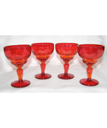 VINTAGE SET OF 4 MID-CENTURY DARK AMBERINA/RUBY STEMWARE GLASSES-SHAPED+... - $28.71